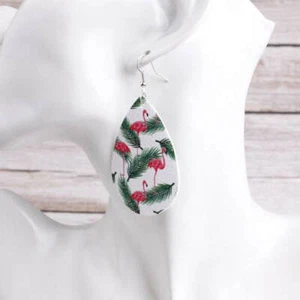 Flamingo Leder Ohrringe für Damen Print Palmblatt Träne Ohrringe Schmuck - Bild 1 von 48