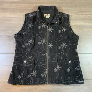 Woolrich Embroidered Snowflake Gray Corduroy Zip Up Vest Size Medium Cotton - Picture 1 of 10