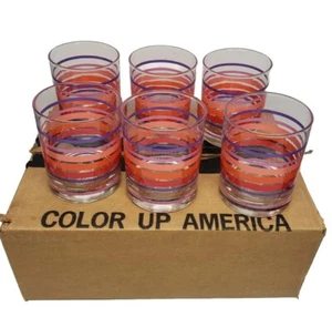 6 Vintage Avon Libbey Purple/Pink/Red Striped Drinking Lowball Barware "Color... - Picture 1 of 7