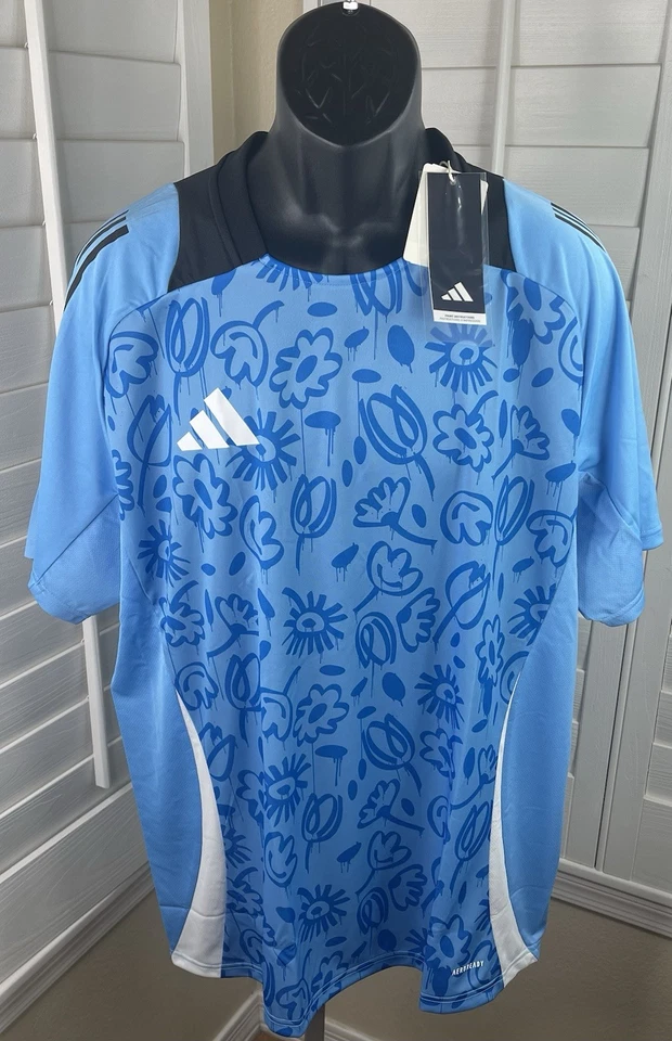 Adidas Aeroready Tiro 24 Soccer Blue Floral Training Jersey IS2772 - Men’s M