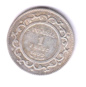 TÚNEZ TUNECINA تونس‎ (francés) 1 franco plata 1892 (tun256) - Imagen 1 de 2