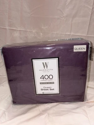 Juego de sábanas de satén reina Wamsutta 400 hilos MUY RARO NUEVO CON ETIQUETAS en púrpura Foto 1 de 4