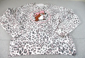 Buc ees Sweater Women Medium Pink White Animal Print Pullover Sweatshirt Casual - Picture 1 of 12