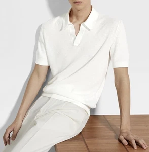 ZEGNA ‘Premium Cotton’ Waffle-Knit Polo Sweater Shirt White 60 EU / 50 US $1100+ - Picture 1 of 15