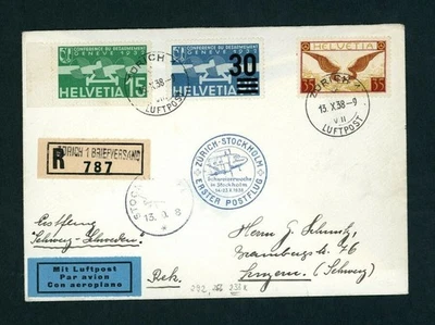 Suiza correo aéreo certificado Zurich Stockholm Michel n.º 292, 256 + 233 - Imagen 1 de 2