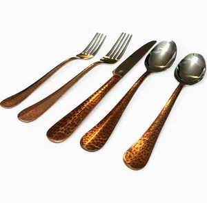 Vintage Kupfer gehämmert Besteck Set 5-teilig Edelstahl Utensilien modern rustikal - Bild 1 von 7