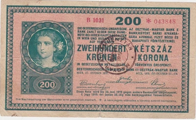Austria Hungary 200 Kronen Korona 1918 MAGYAR ALLAMPENZTAR B SERIES STAR AVF - Image 1 of 2