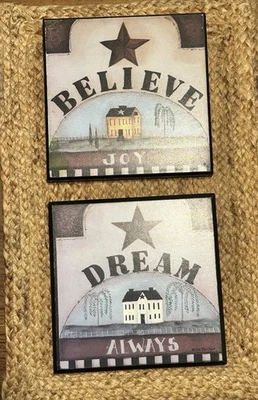 Set Of 4 8x8 Wooden Inspirational Pat Fischer Plaques Rustic Primitive Country - Image 1 of 4