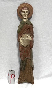 Antique Hand Carved Wooden Saint Figure Gothic Style Religious Wall Hanging - Picture 1 of 15