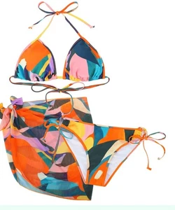 Women's 3 Piece Wrap Tie Dye Bikini Set Swimsuit Size Small - Picture 1 of 4