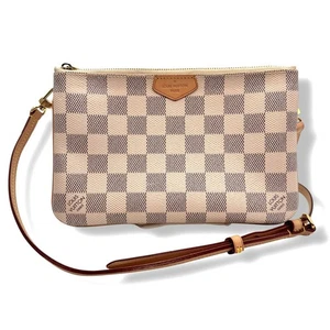 Authentic estate Louis Vuitton Damier Azur Double Zip Pochette crossbody bag - Picture 1 of 10