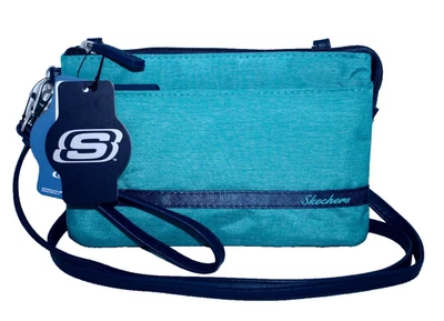 SKECHERS 3-en-1 RFID Bandolera Cartera Muñequera Cinturón Bolso Azul Aqua Nylon 58078 Foto 1 de 4