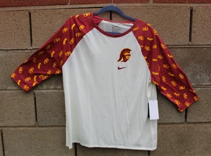 Nike USC T Shirt Oberteil Damen XL, XXL weinrot gelb Trojan 3/4 Raglan ANGEBOT NEU - Bild 1 von 7