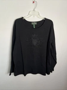 Lauren Ralph Lauren Active Women's 3X Black Beaded Crest Long Sleeve Top NWOT - Picture 1 of 10