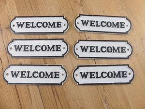 6 Cast Iron Welcome Sign Black White Door *PAINT BLEMISHES* Flea Market Resell - Picture 1 of 11