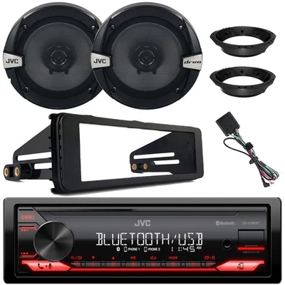 Radio Bluetooth JVC en tablero, 2 altavoces de 6,5" 300 W con adaptadores, kit de instalación Harley Foto 1 de 4