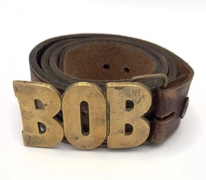 VINTAGE MASSIVE MESSING "BOB" GÜRTELSCHNALLE MIT 36" DISTRESSED LEDERGÜRTEL - Bild 1 von 6