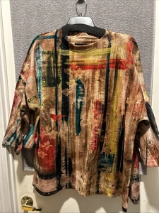 Blusa tunica donna Ali Miles stampa astratta multicolore floreale nuova con etichette taglia XL $79 - Foto 1 di 4