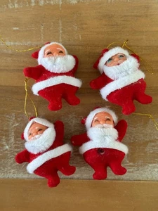 Set Of 4 Vintage Santa Plastic Face Christmas Ornaments 2” - Picture 1 of 2