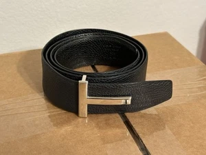 Tom Ford Belt Reversible Silver T-Buckle, Black Leather, 51in waist - Picture 1 of 9