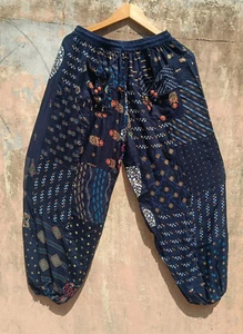 Blue Cotton Patchwork Harem Pants Boho Hippie Harem Pants, Yoga Trousers Pant - Picture 1 of 6