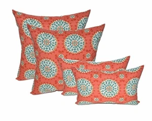 Set of 4 Indoor Outdoor Watermelon Wheel Sundial Coral Blue 20" & Lumbar Pillows - Picture 1 of 2