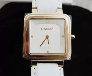 Genuine Pandora Watch Grand Cushion with 4 Diamonds, White Leather, 812031WH - Foto 1 di 4