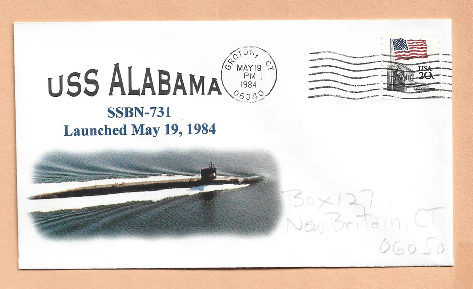 U.S.S.  ALABAMA LAUNCHED MAY 19,1984 GROTON  NAVAL COVER - Image 1 of 1
