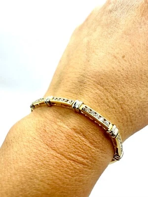 14K Yellow Gold and Diamond Bar Link Bracelet - 1.25ctw I SI1 - New - 7.5” L - Image 1 of 4