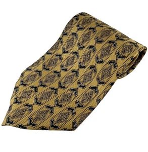 VTG Countess Mara Mens Tie Indigo Geometric on Biscotti Yellow Silk USA 4" 58.5" - Picture 1 of 5