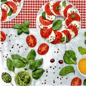 SERVIETTES EN PAPIER CUISINE ITALIE TOMATES BASILIC. PAPER NAPKINS ITALIAN FOOD - Picture 1 of 1