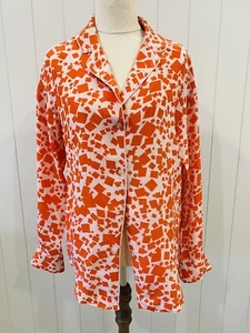 By Malene Birger Sz 34 XS Small Red Cream Long Sleeve 100% Silk Collared Blouse - Picture 1 of 10