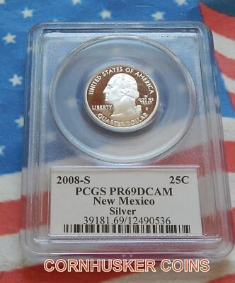 2008-S NEW MEXICO SILVER WASHINGTON QUARTER PCGS PR69DCAM ~ DEEP MIRROR SURFACE - Image 1 of 2