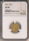 1911 $ 2,50 INDIAN HEAD QUARTER EAGLE GOLDMÜNZE **NGC ZERTIFIZIERT AU 58**