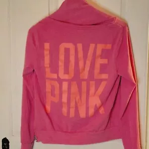 Felpa con cappuccio e zip LOVE PINK rosa e arancione -XS Xsmall - morbidissima - Foto 1 di 8