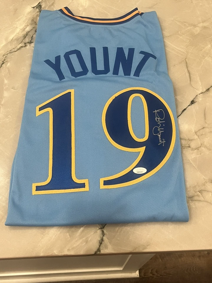Autographed/Signed Robin Yount Milwaukee Brewers Blue Baseball Jersey JSA COA - Image 1 of 4