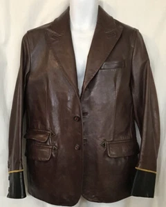 dsquared Leather Lapel Jacket Men’s Brown Three Button Black Cuff Size 52M/L - Picture 1 of 12