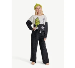 Justice Girls Grinch Long Sleeve Top and Wide Leg Pant with Grinch Headband 3-Pc - Picture 1 of 6