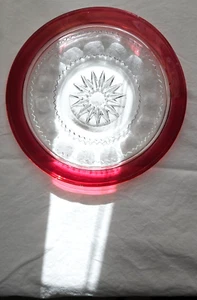 Set of 4 VTG US Glass Co Plates Dubonnet Kings Crown Thumbprint Ruby Red 7 3/8" - Picture 1 of 13