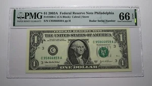 $1 2003 Radar Serial Number Federal Reserve Currency Bank Note Bill PMG UNC66EPQ - Picture 1 of 3
