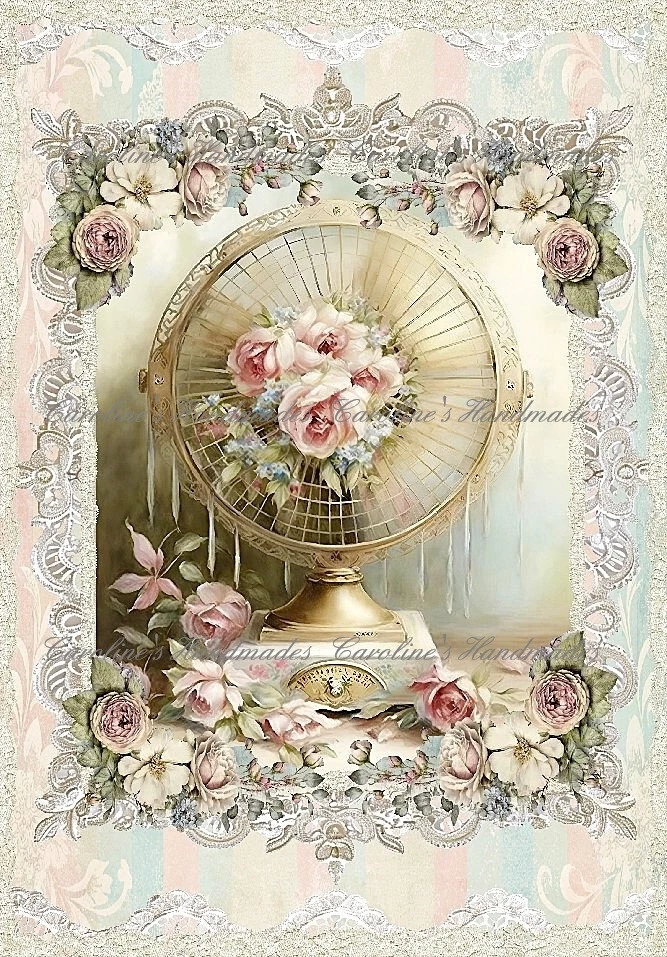 Vintage Shabby Chic Fan Roses & Lace Cotton Fabric Quilt Block Multi-size - Image 1 of 1