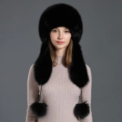 Real Fox Full Fur Hat Shapka Ushanka Cap Russian Fur Hat w Collar Scarf - Image 1 of 4