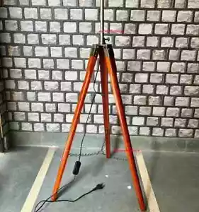 Antique Wooden Corner Floor Tripod Stand Vintage Brass Brown Suitable For Camera - Picture 1 of 4