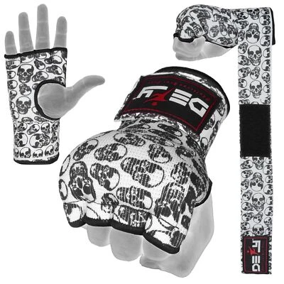Gel Padded Inner Gloves with Hand Wraps MMA Muay Thai Boxing Bandage Fight Skull - Image 1 of 4