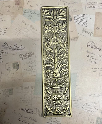 Reclaimed Solid Brass Door Finger Plates Antique Brass finish Large Oblong Cast - Image 1 of 4