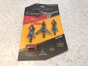 3 Pack Allen Stryke Vapor Cut On Contact Rear Deploying Broadheads 100gr New - Picture 1 of 3