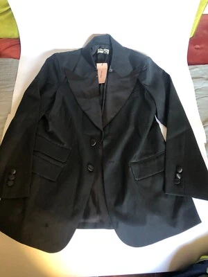 Nuevo con etiquetas Blazer Mujer Miu Miu Negro Esmoquin Lana Delgado Pico Seda Solapa 40 Hecho en Italia Foto 1 de 4