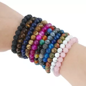 7.5" Stone Beads Bracelet Elastic Stretch Bangle 6MM Round Bead Multi-Style - Picture 1 of 16