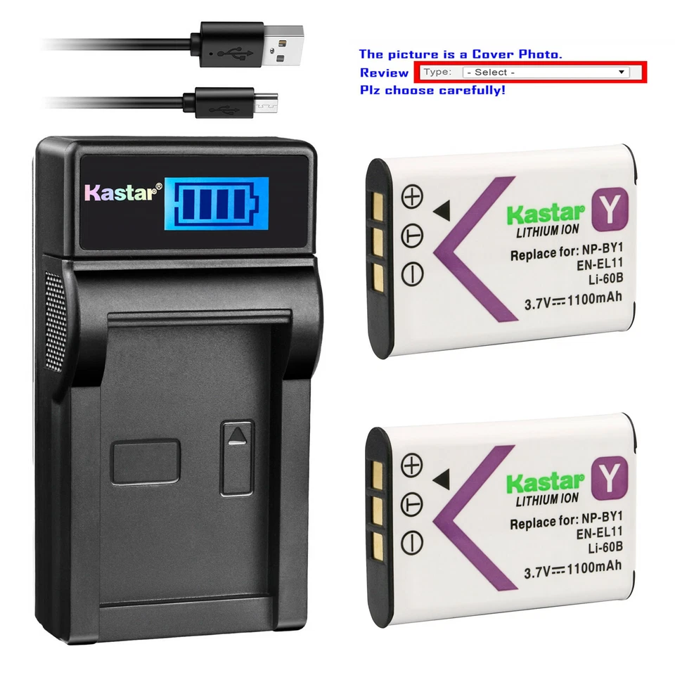 Kastar LI-60B Battery Charger Olympus FE-370 LI60B DBL70 DLI78 DB80 - Image 1 of 4