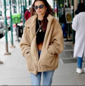 NWT I. AM. GIA. Pixie Teddy Coat Oversized Sherpa Jacket In Camel Beige Size 12 - Picture 1 of 7